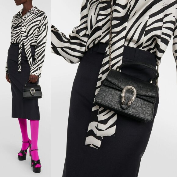 GUCCI BAG 752029 MINI DIONYSUS BLACK LEATHER w CRYSTAL TIGER TOTE - Picture 2 of 16